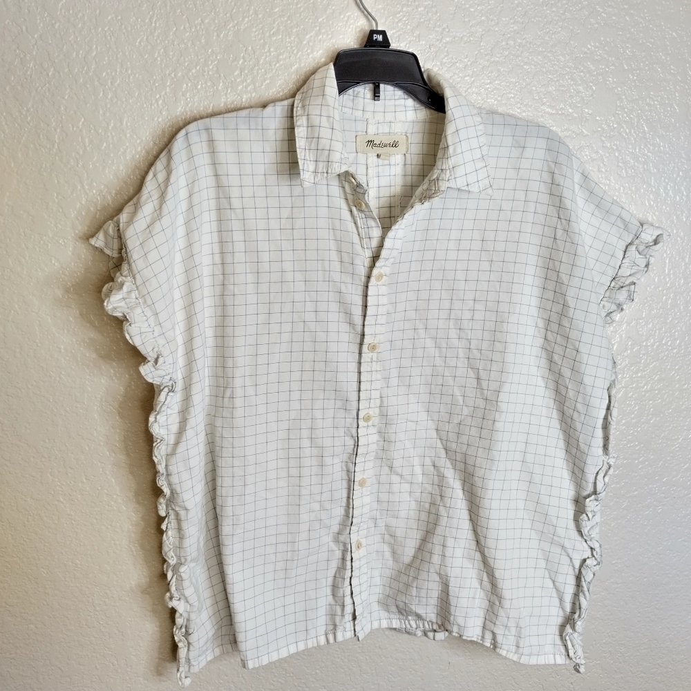 Madewell Windowpane Ruffle-Side Button Down Shirt… - image 2